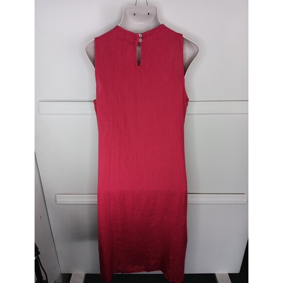 Vanessa Zani Linen Midi Shift Dress Large Red 100% Linen Sleeveless Italian EUC - Picture 2 of 6